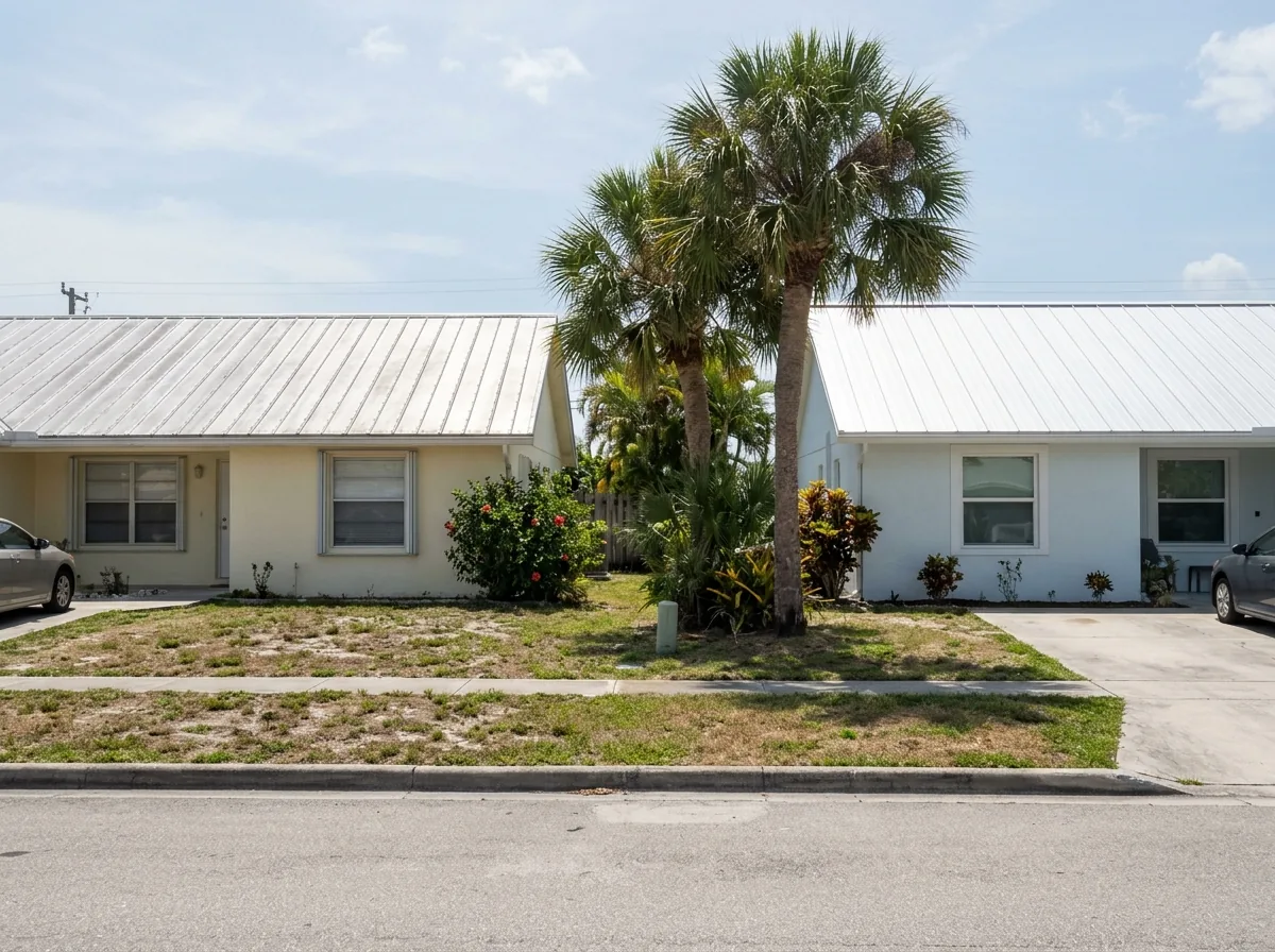 5V crimp roof beside a standing seam roof on two neighboring Florida homes